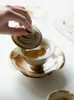 Teware setleri wabi-sabi el sıkıştırılmış fetus iki sadece kapak kase çay fincanı Çin seramik çayı bireysel infüzer değil
