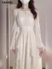 Vestidos casuales Fairy Sweet Style Blanco Manga larga Hollow Out Midi 2024 Primavera Mujer Elegante O-cuello A-Line Vestido de novia