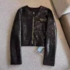 Toppest luxo glitter lantejoulas zip em torno do pescoço designer jaqueta para mulher artesanal 2024 primavera estilo casual