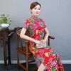 Roupas étnicas Mulheres Vermelho Floral Cheongsam Plus Size Nordeste Grande Flor Chinês Nacional Vestido Longo Vintage Tradicional Melhorado Casual