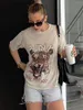 القمصان النسائية Tiger Graphic T-Shirt Women Short Sleeve Round Dound Mashion Tees Tops 2024 Summer Closeal Tee Shirt Thirts Temale