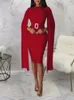 Casual Dresses Mid Bodycon Cloak Dress For Women Sheath Elegant O Neck Long Flying Sleeve Glitter Belt Wrapped Party Club Birthday 2024