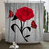 Rideaux de douche Rose rouge Rideau de salle de bain Tissu imperméable Accueil Baignoire Partition Décor avec 12 crochets gratuits