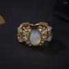 Cluster Rings Exquisite Style Court Color Opal Inlaid Diamond Engagement Ring For Women Fashionable And High-end Hollowed Out Jewelry