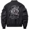 Crânio bordado bombardeiro jaquetas dos homens roupas da motocicleta uniforme de beisebol inverno ao ar livre oversized harajuku streetwear 2023 casacos 56hw #