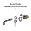 Bathroom Sink Faucets Modern Brushed Gold Brass Faucet Wall-mounted Design 2-hole Single Handle Cold And Dual-control Basin Tap