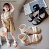 Sandals Girls Sandals Summer 2024 New Open Princess Shoes Big Kids Soft Sole Little Girls Internet Red Roman Shoes Q240328