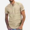 2024 Новая мужская льняная рубашка с воротником-стойкой с короткими рукавами, мужская дизайнерская одежда, популярные топы для мужчин D66f #