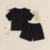 Kläduppsättningar födda småbarnflicka sommarkläder stickad ribben ruffle shirt shorts casual kläder 0 3 6 9 12 18 månader 2t