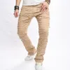 Hommes Streetwear Vintage empilé épissé déchiré Slim Jeans pantalon Distred mâle moto droit Biker Denim pantalon t3eO #