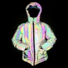 colorful Reflective Men Thick Jackets 2020 Winter Lg Sleeve Hooded Parkas Hip Hop Punk Streetwear Coats Reflect Light Clothing D2G9#