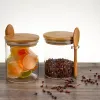 Potten 1/3 stuks Set Glazen Opslagpot Snoep Koekjes Thee Koffiebonen Organizer Fles Houten Deksel Container Kruiden Voedsel Granen Snack Potten