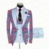 2021 Fi Rose Floral Imprimé Hommes Costume 3Pcs Sur Mesure Marié De Mariage Tuxedo Slim Fit Prom Blazer Costume Veste Blanc Gilet Pantalon V06g #