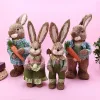 Miniatures 2022 New Cute Straw Rabbits Bunny Decorations Easter Party Home Garden Wedding Ornament Photo Props Crafts 1Pair