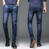 classical Men Jeans Spring Autumn Blue Mens Straight Pants Quality Casual Slim Fit Stretchy Wed Scratched Denim Trousers Male 28Z6#