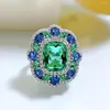 Cluster Rings 2024 Vintage 925 Real Silver 8 10mm Green Tourmaline for Women Gemstone Wedding Band Party Fine Jewellry Birthday Present