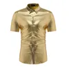 مصمم Glitter Dr Shirt Men Gold Sier Shier Short Sleeve Polo Men Slim Fit Fit Disual Lightclub Party Singers Clothing U7fc#