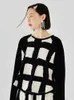 Women's Hoodies Sweatshirts imakokoni original design long-sleeved round neck pullover top T-shirt Autumn plaid print black loose patchwork women 24328