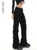 Jeans femininos ueteey preto americano retro cintura alta flare calças magras moda calças y2k casual 2024 magro denim carga