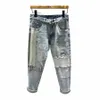 Automne nouveau rétro épissage déchiré jean hommes trou de rue Fi persalité délabré mince Stretch Denim pantalon pour hommes A70I #