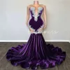 Chic Purple Prom -klänningar för svarta flickor Sheer Neck Mermaid Se genom sidokvällsklänning sammet elegant formell tillfälle party klänning vintage mantel de soiree 2024