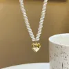 Colares de pingente elegante branco imitação pérola colar para mulheres cristal coração dourado doce festa jóias collier femme gota de otmhs