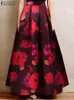 بوهيميان الأزهار المطبوعة Maxi Maxi Women Autumn High Weist A-Line Holiday Robe Zanzea Fi Plateed Faldas Saia Party Vestido E0ad#