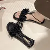 Slippers Flats Pleated Women Sandals Dress Beach Shoes Open Toe Summer 2024 Elegant Flip Flops Walking Slingback Mujer Slides