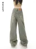 Damesjeans KUCUT Washed Do Old voor dames 2024 Amerikaanse retro high street rechte broek losse taille wijde pijpen lang