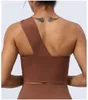 Lu Align single shoulder pleated hollow Tanks yoga bra irregular sports bra dance training fitness vest with chest pad womens top Lemon Sports 2024