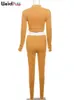 Weird Puss Sporty 2 -stycken Set Women Tracksuit Ribbed Casual Fitn Tight Zip Jersey+Leggings Streetwear Matching Stretch Outfits X3JW#