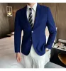 Högkvalitativa män blazer Slim Fit Light Luxury Busin Casual Sacka Jacka Solid Color Wedding Dr Party Costume Homme Top G2YK#