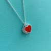 Семья T классическое эмалированное ожерелье с персиковым сердцем с ЧПУ с принтом слов двойное сердце на ножке Семейное сердце Подвеска высокая версия S925 серебряная цепочка на ключицу женская