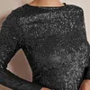 Women's T Shirts 2024 Fashion Women Sequin Top Long Sleeve Round Neck Slim Fit Glitter Shirt Semi Sheer Sparkly Party Tops tee blus