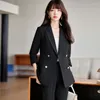 Women's Two Piece Pants Women Business Work Wear Suits With And Jackets Coat Female Pantsuits Professional Blazers Beauty Salon OL Trousers