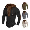 men Hooded Sweatshirt Vintage Lace-up Drawstring Men's Hoodie with Pleated Shoulders Soft Stretchy Breathable Daily Top Tie W85x#