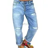 Damesjeans Mode Dames Rechte jeans met gebroken gaten Single-breasted Splicing Denim Broek Dames Wasbare broek Dagelijks Casual Street chic 24328