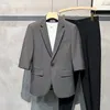 Coreano Fi Verão Fino Blazers Jaquetas Homens Manga Três Quartos Slim Fit Casual Terno Jaqueta Casamento Noivo Dr Casaco S-4XL 26Kq #