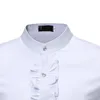 Mens Ruffle Tuxedo Dr Shirts 2018 브랜드 새로운 슬림 피트 LG 슬리브 스탠드 칼라 셔츠 남자 웨딩 화학 공연 homme 02kh#