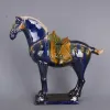 Skulpturen Chinesische Tang TriColor Glasierte Keramik Blaues Pferd Porzellanstatue 8,27 Zoll Antike Imitation Heimdekoration Ornamente
