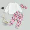 Set di abbigliamento Bambina bambino Pantaloni autunnali Manica lunga Stampa lettera Top Fascia floreale