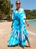 2024 luźne Kaftan Bohemian Print vneck Batwing Sleeve Beach Maxi Dress Women Summer Beachwear Bikini Cover Up House szata Q1342 240323