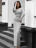 Casual Dresses Women's Sexy Tight Spring Long Dress Streetwear Fashion Elegant Female O-Neck High midje Slim Fit Solid Office Work