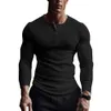 men Lg Sleeve Shirt Fitn Muscle Shirt Solid Color V-neck Lg Sleeve Men's Fitn Shirt Breathable Top for Spring Autumn Y8aN#