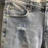 ljusblå rippad denim shorts herr sommar tunna smala koreanska stil trendiga herrar beskurna byxor w3bk#