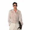 homens Translúcido Listras Casual Solto Lg Manga Malha Dr Camisa Masculino Vintage Fi Camisas Brancas Roupas de Palco T60y #