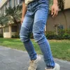 Mens Jeans Ny FI manlig casual cyklist Jeans Slim Motorcykel rakt tryckt denim byxor midja lg byxor stor storlek r8v4#