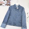 Vestes pour femmes marque de créateurs printemps / été nouveau Nanyou Loe haut de gamme, ample, amincissant et réduisant le vieillissement style fille contraste couleur col rabattable manteau en denim X8KH