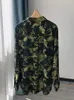 Camicette da donna Camicia da donna 2024 Verde freddo Giungla Camouflage Stampa Retro Colori splendidi Sabbia Lavata Seta Doppia tasca Manica lunga