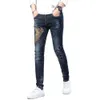 Printed Scratched Jeans, Men's Fashion Brand, Trendy European Goods, Spring 2023 Slim Fit Small Feet Pants, Men's Denim New Style